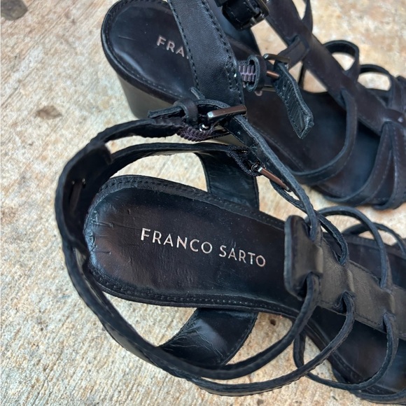 Franco Sarto Doris Womens 7.5 Black Strappy Gladiator Wedge Sandals - Picture 7 of 9
